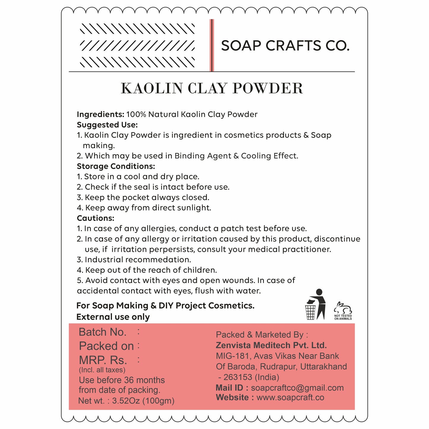 Soap Crafts Co. Kaolin Clay Powder for DIY Projects, Soap Making and Cosmetic Making
